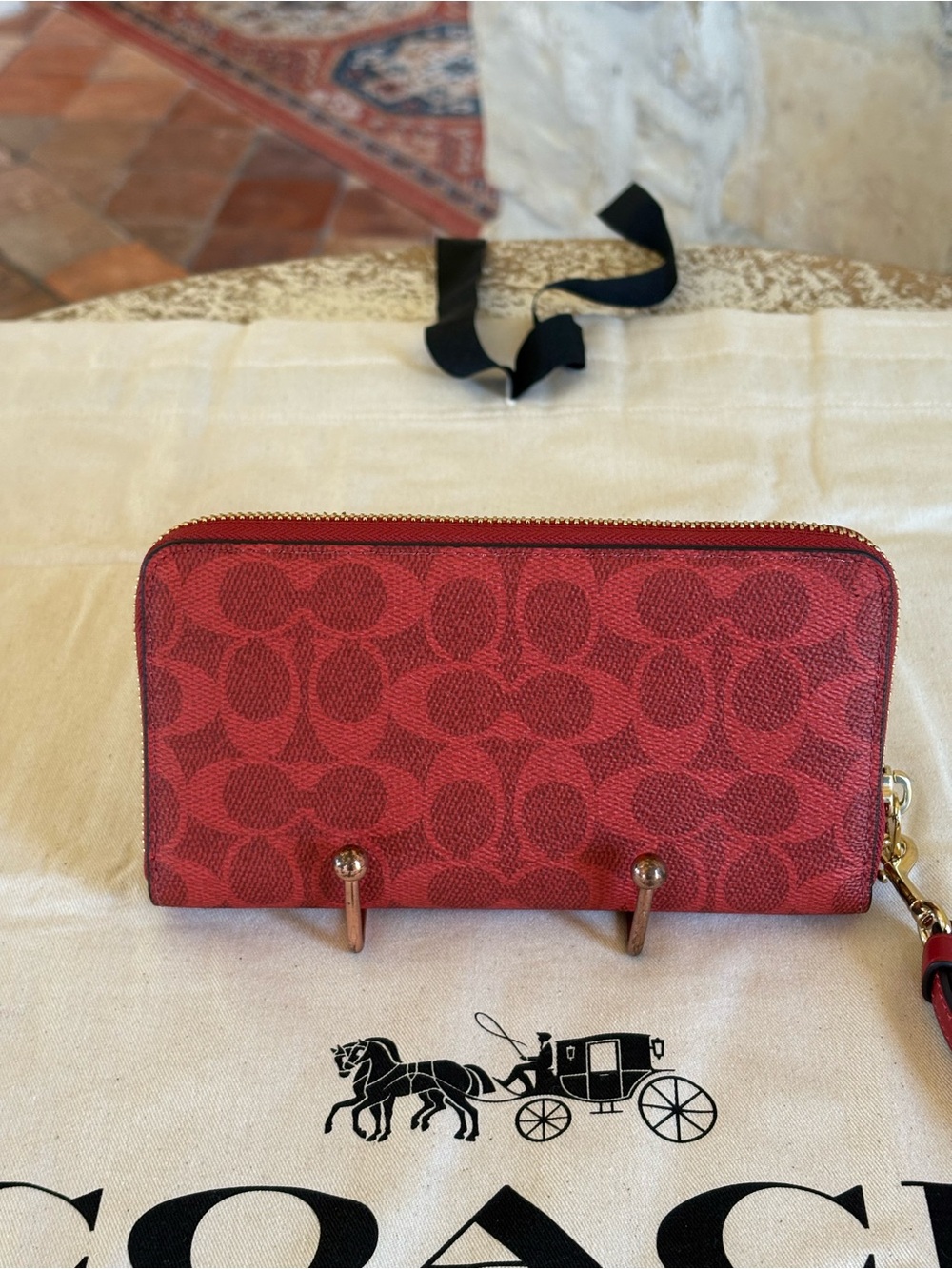 Coach Red Signature Satchel with Matching Wristlet and Charm - Picture 13 of 14